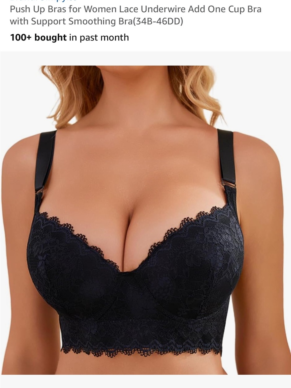 Lace Push-Up Underwire Bra for Women - Black